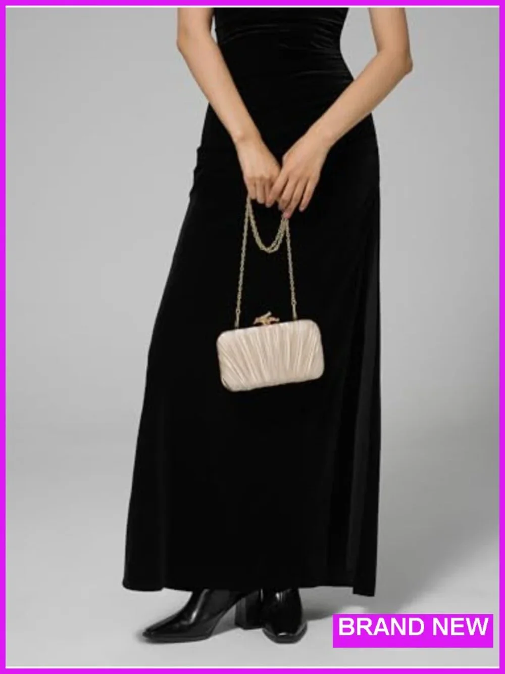 Satin Clutch Purse with Clasp Closure, Detachable Chain Strap, Wedding Formal